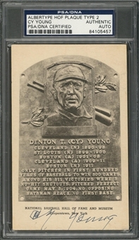 Cy Young Signed Hall of Fame Plaque Postcard (PSA/DNA)
